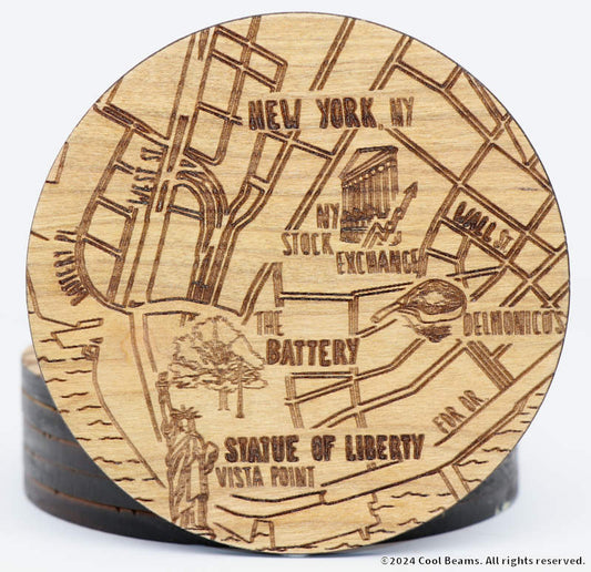 New York New York Solid Wood Coaster Set