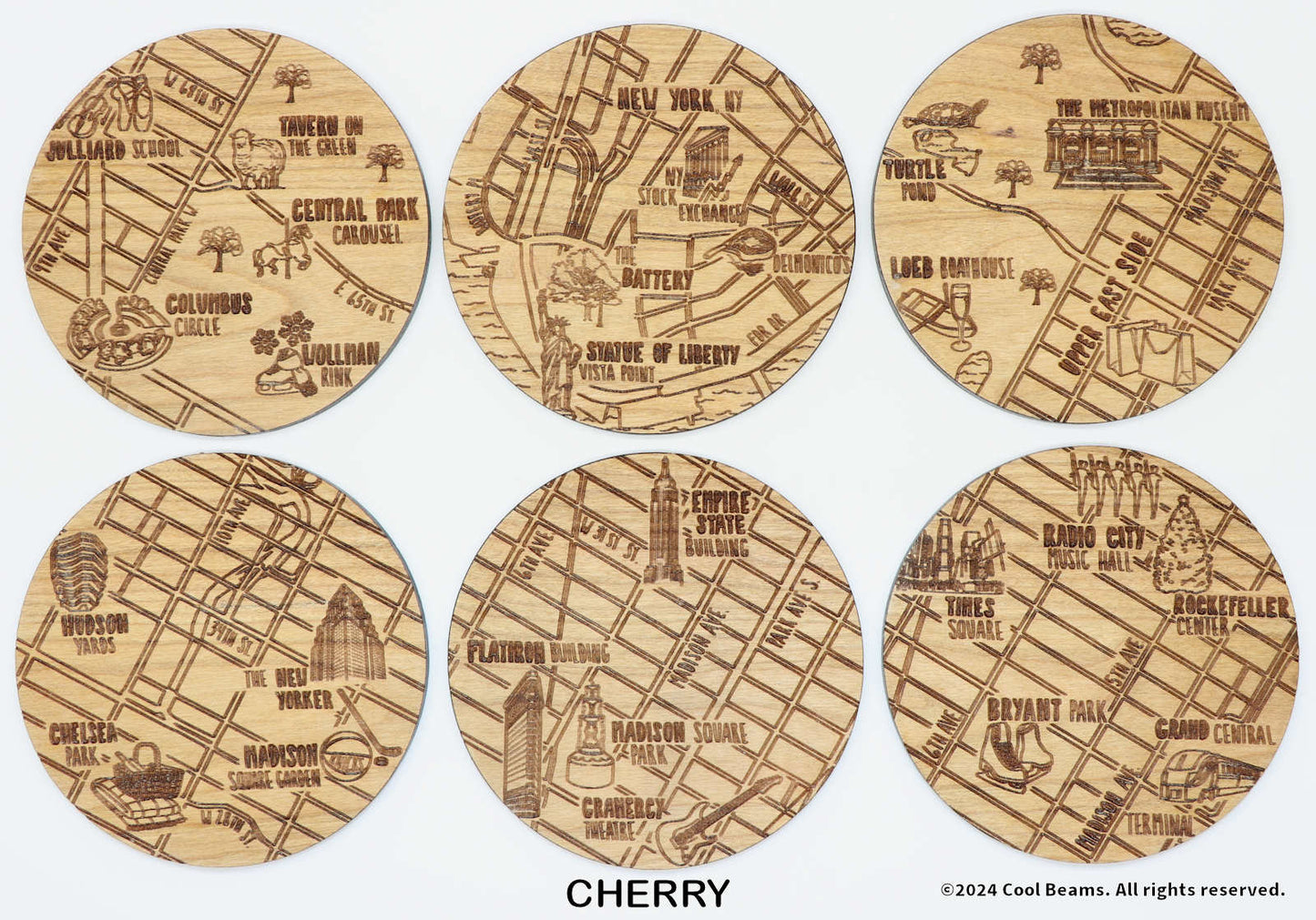 New York New York Solid Wood Coaster Set