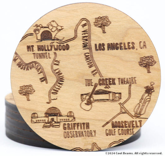 Los Angeles California Solid Wood Coaster Set