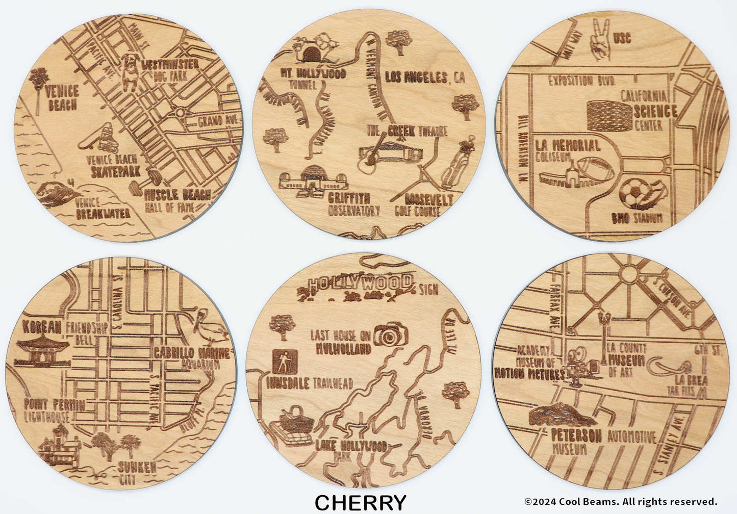 Los Angeles California Solid Wood Coaster Set