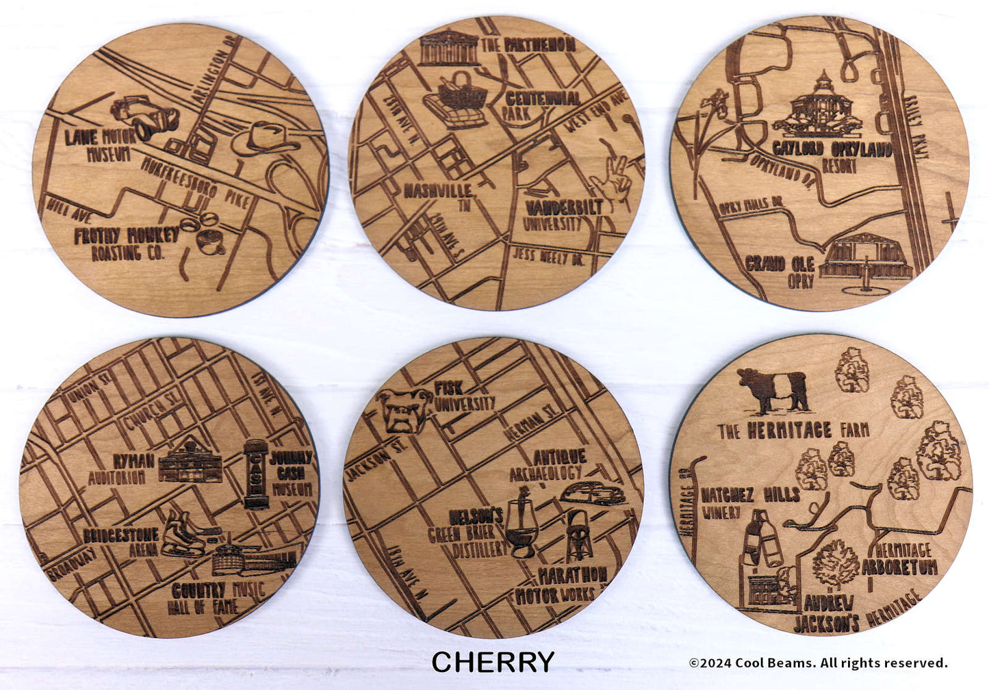 Nashville Tennessee Solid Wood Coaster Set