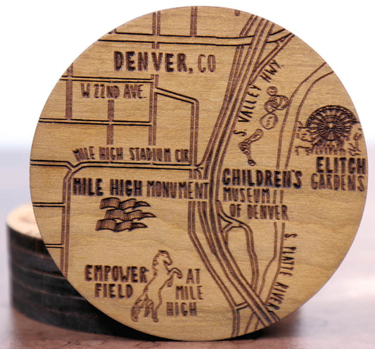 Denver Colorado Solid Wood Coaster Set