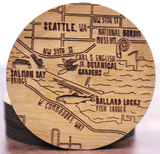 Seattle Washington Solid Wood Coaster Set