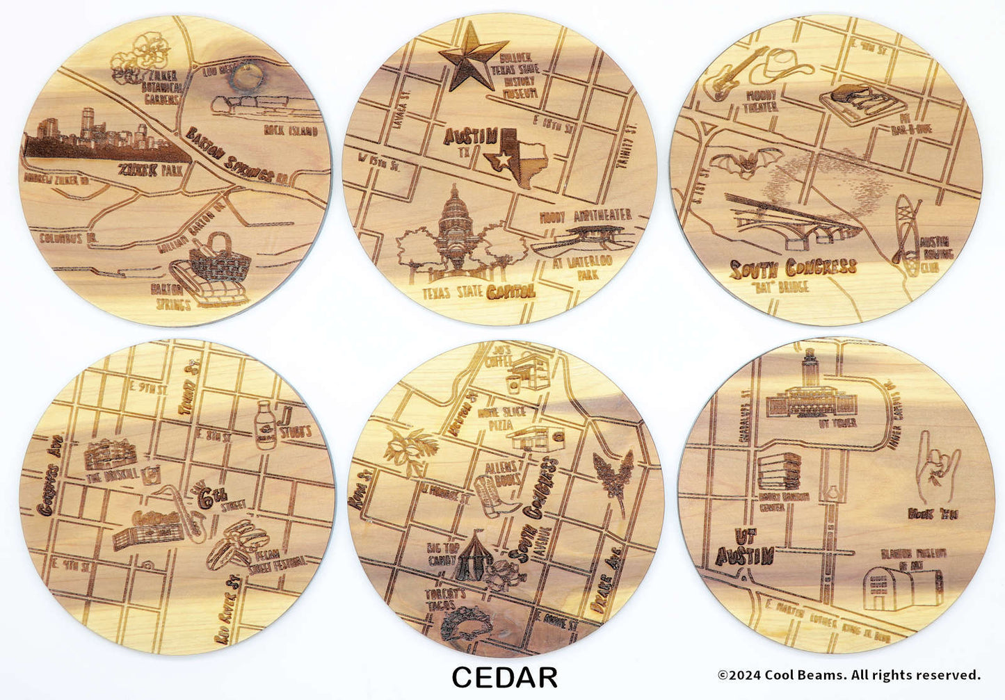 Austin Texas Solid Wood Coasters