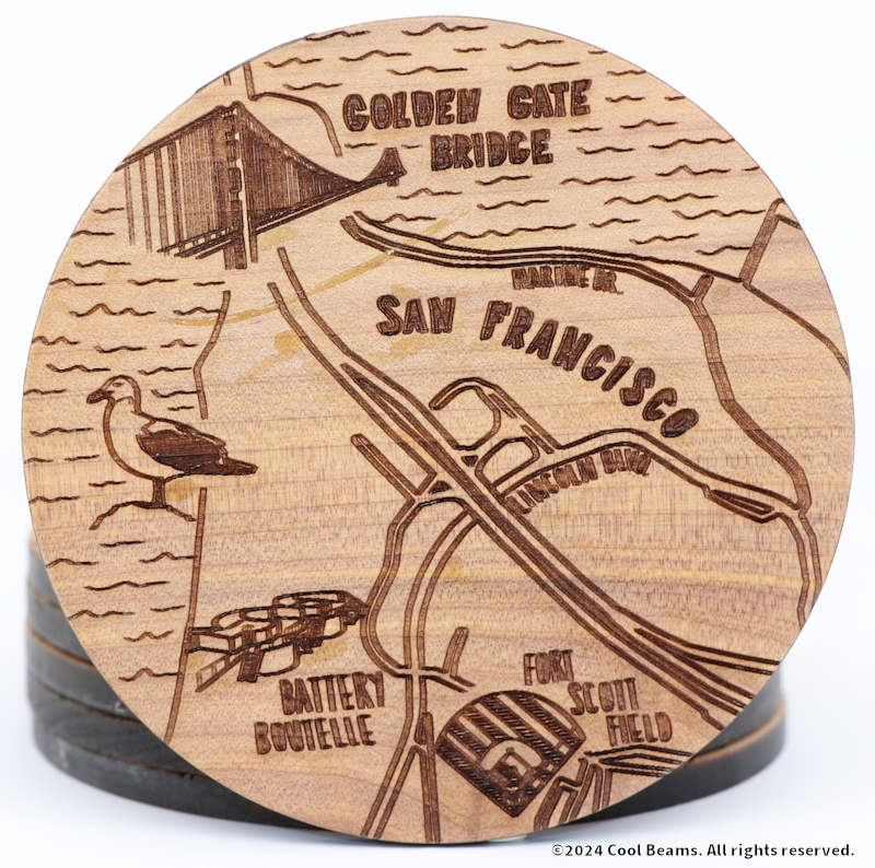San Francisco California Solid Wood Coaster Set