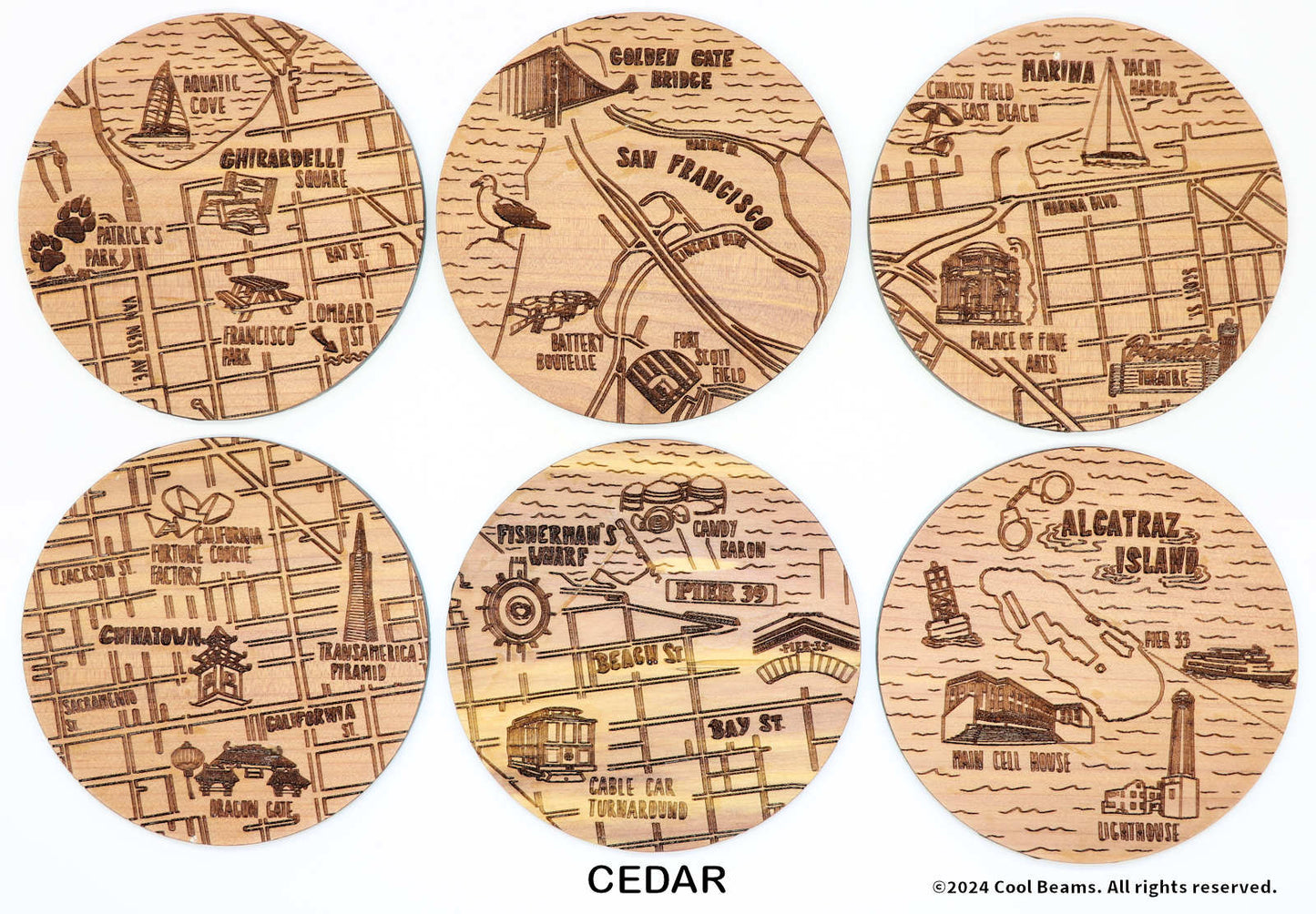San Francisco California Solid Wood Coaster Set