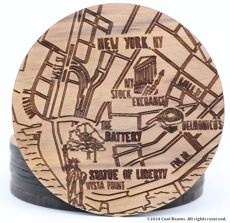 New York New York Solid Wood Coaster Set