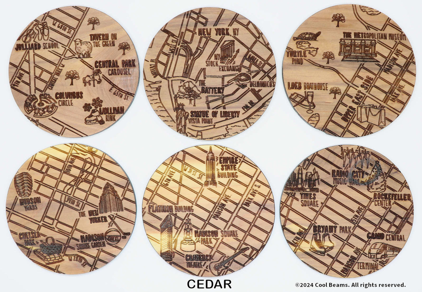 New York New York Solid Wood Coaster Set