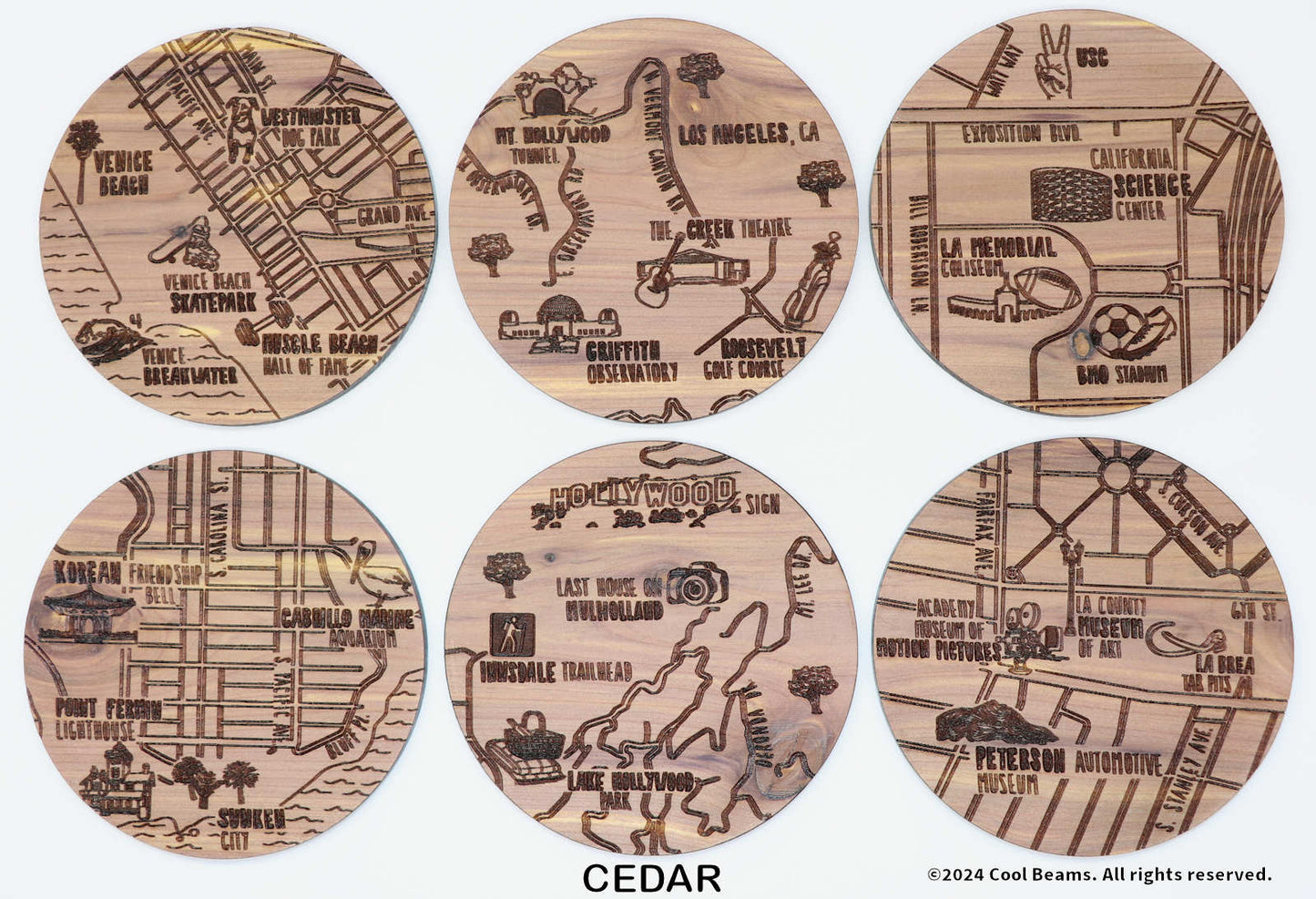 Los Angeles California Solid Wood Coaster Set