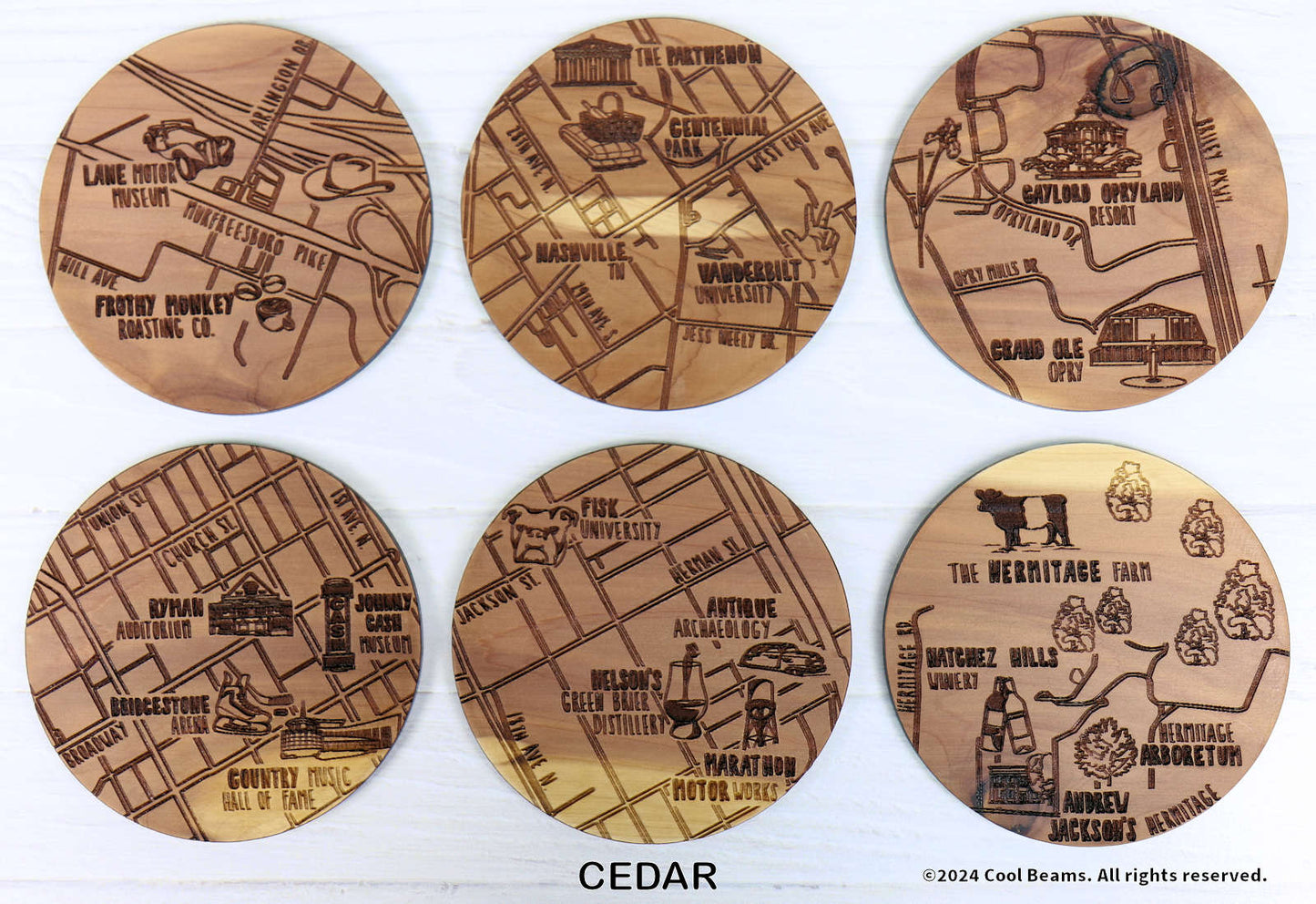 Nashville Tennessee Solid Wood Coaster Set