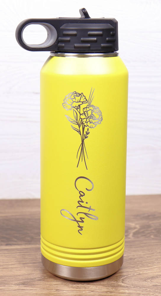 32 oz. Double Wall Insulated Water Bottle with Flip Top Straw - Birth Flower