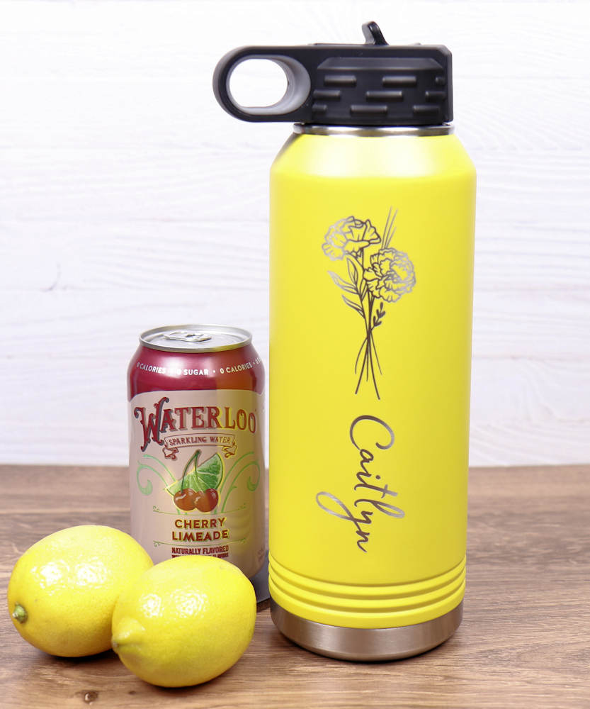 32 oz. Double Wall Insulated Water Bottle with Flip Top Straw - Birth Flower
