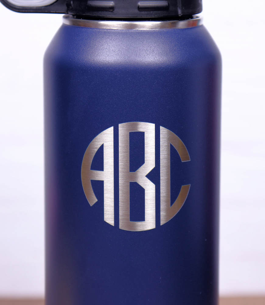 32 oz. Double Wall Insulated Water Bottle with Flip Top Straw - Monogram