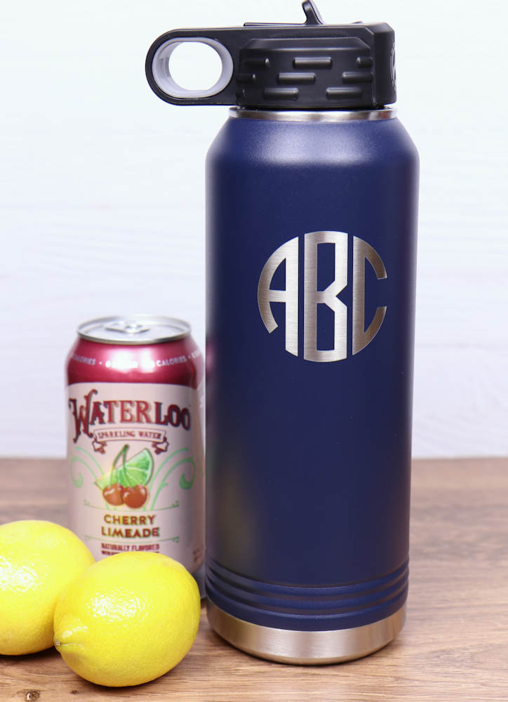 32 oz. Double Wall Insulated Water Bottle with Flip Top Straw - Monogram