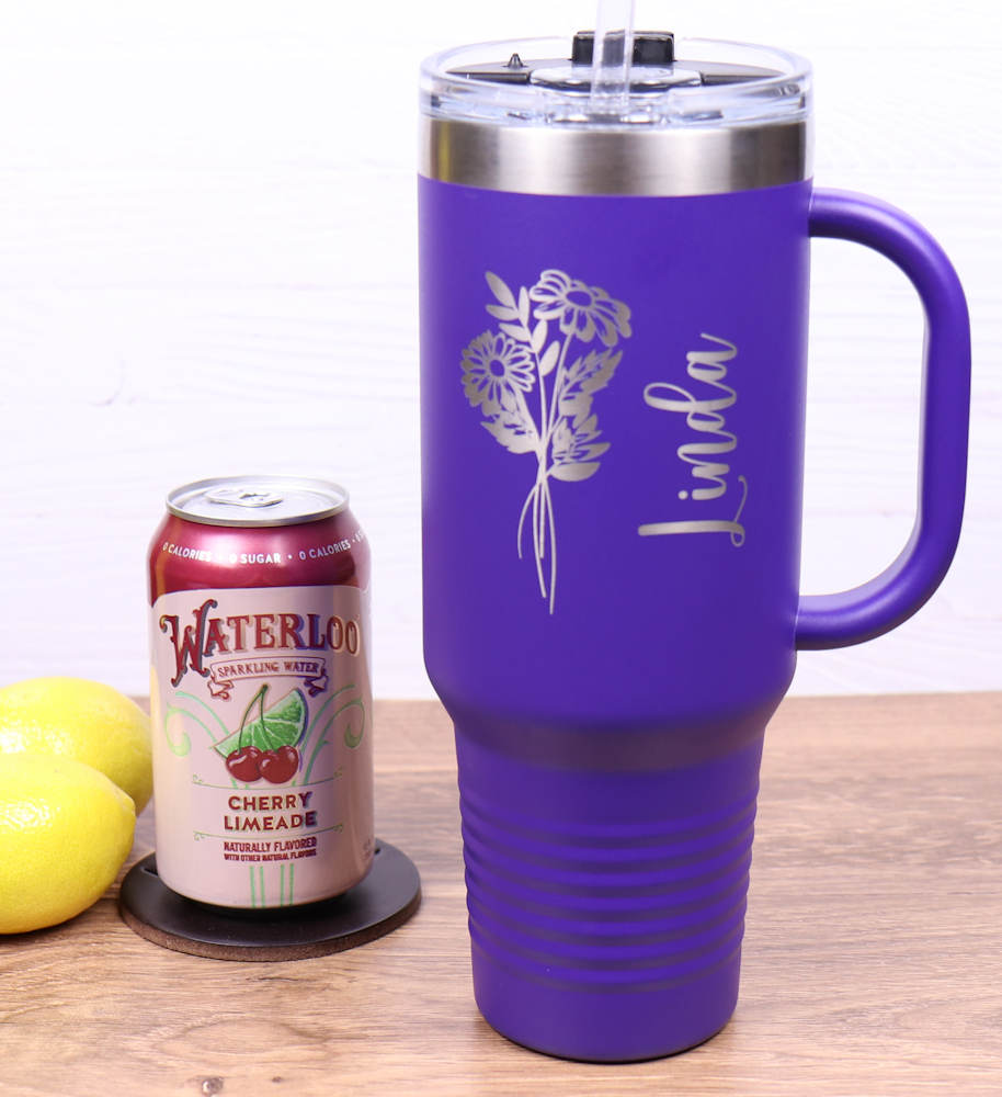 Travel Mug 40 oz. Vacuum Insulated Tumbler with Straw - Birth Flower