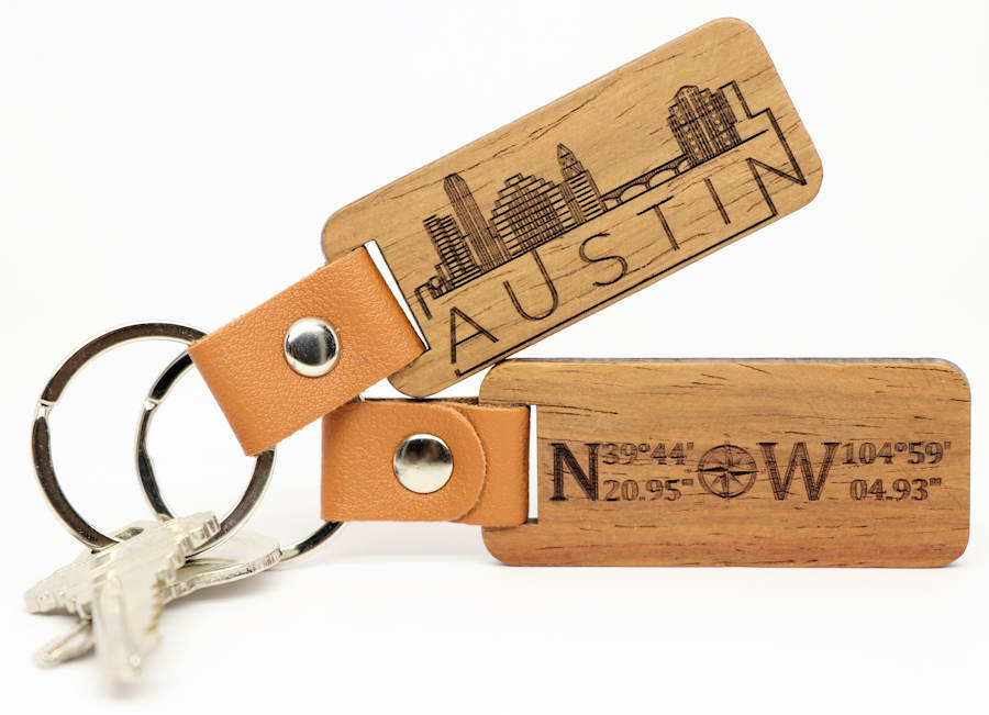 U.S. Cities Wood Keychain