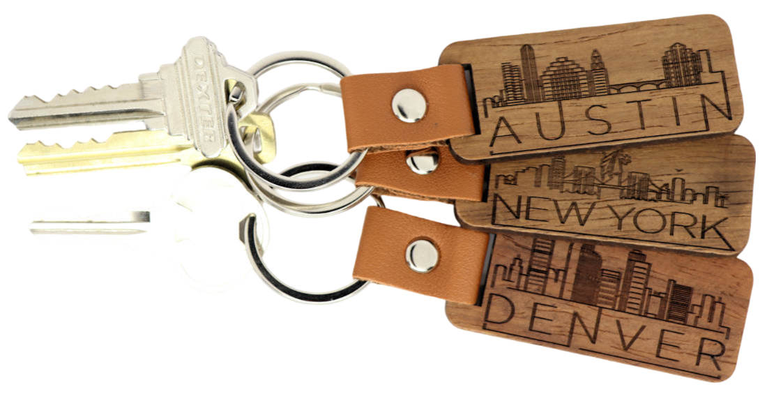 U.S. Cities Wood Keychain