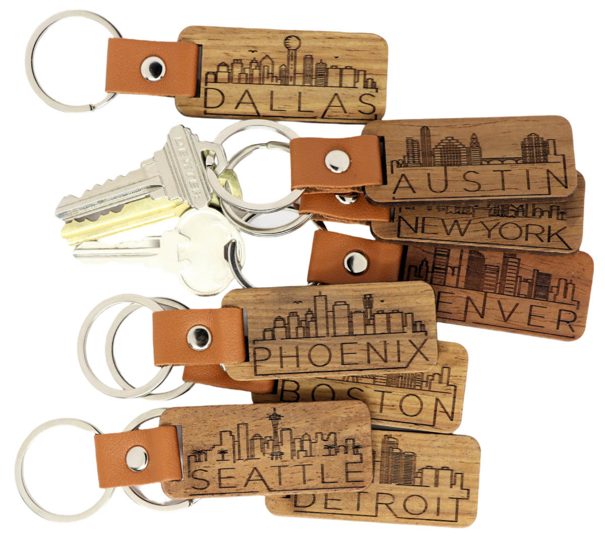 U.S. Cities Wood Keychain