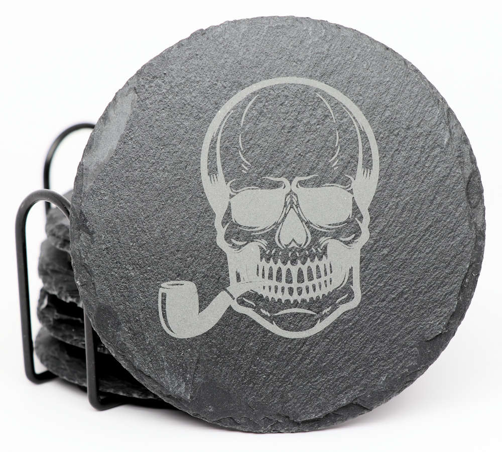 Smoking Skulls Coaster Set - Round Slate