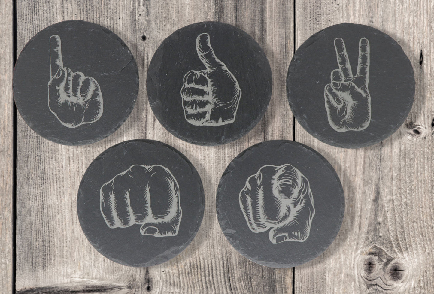 Hands Coaster Set - Round Slate