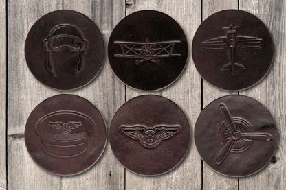 Flight Themed Premium Leather Coasters - Dark Brown