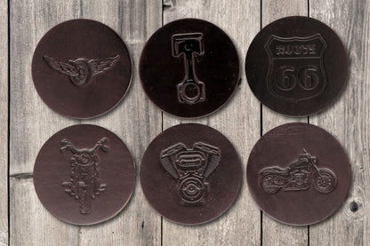 Motorcycle Themed Premium Leather Coasters - Dark Brown