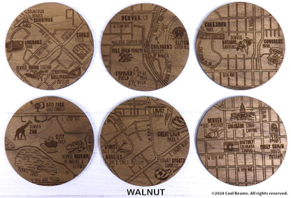 Denver Colorado Solid Wood Coaster Set