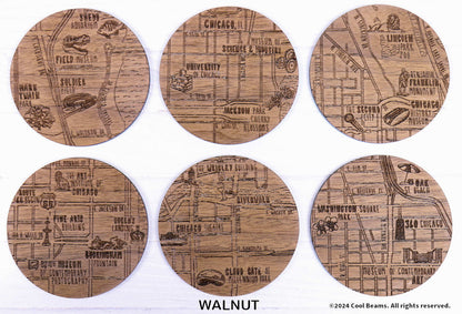 Chicago Illinois Solid Wood Coaster Set
