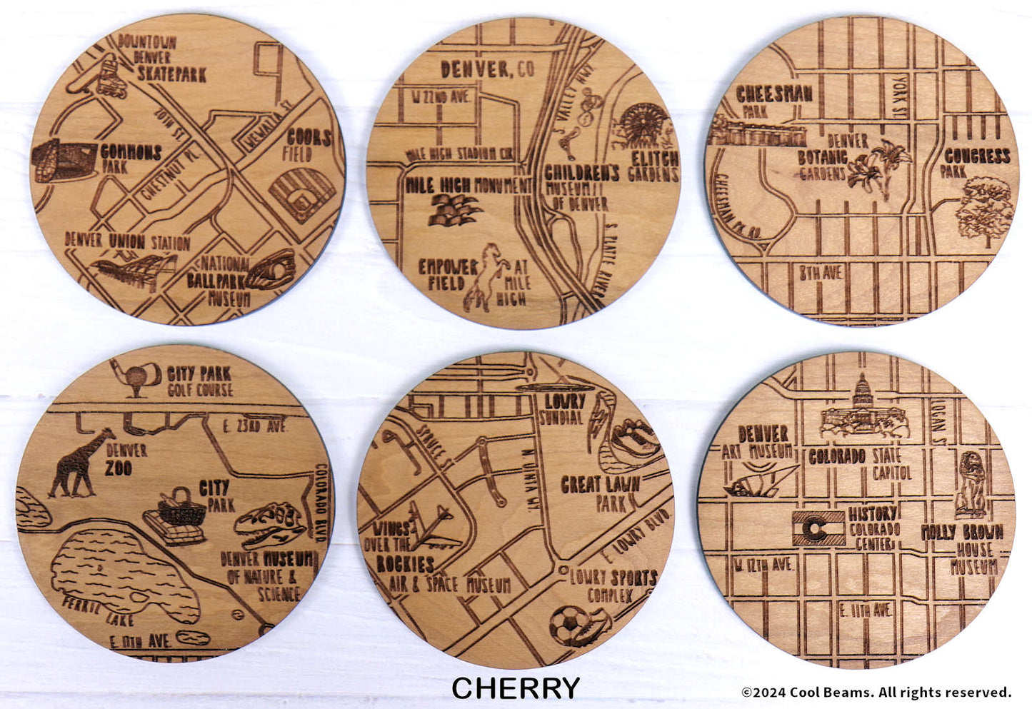 Denver Colorado Solid Wood Coaster Set
