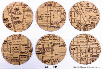 Chicago Illinois Solid Wood Coaster Set