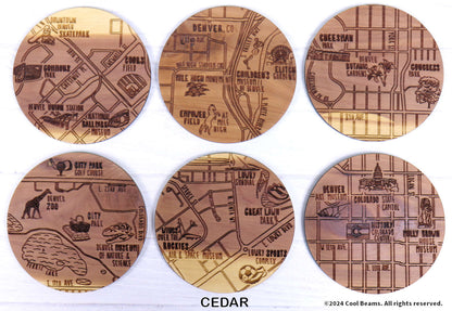Denver Colorado Solid Wood Coaster Set