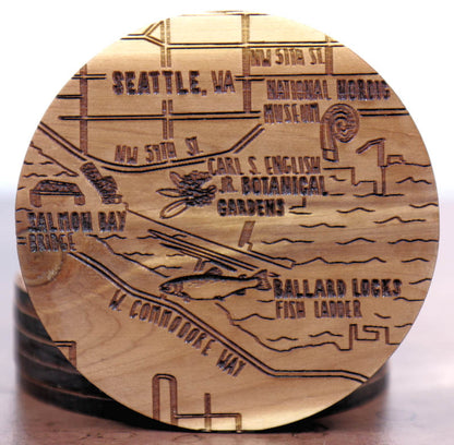Seattle Washington Solid Wood Coaster Set