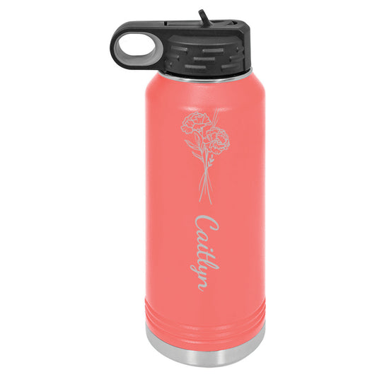 32 oz. Double Wall Insulated Water Bottle with Flip Top Straw - Birth Flower