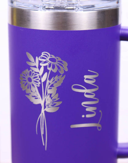 Travel Mug 40 oz. Vacuum Insulated Tumbler with Straw - Birth Flower