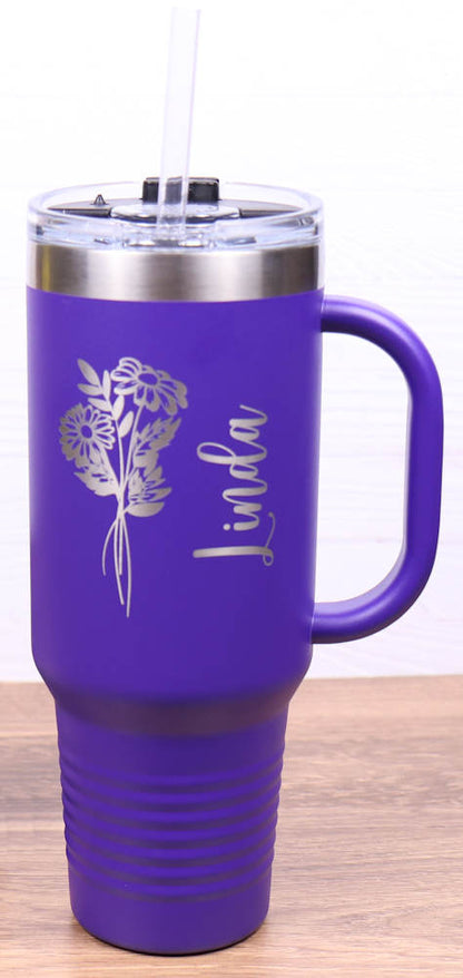 Travel Mug 40 oz. Vacuum Insulated Tumbler with Straw - Birth Flower