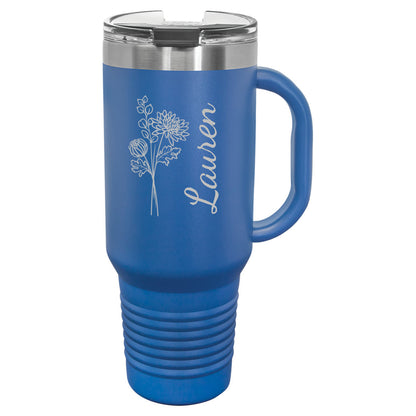 Travel Mug 40 oz. Vacuum Insulated Tumbler with Straw - Birth Flower