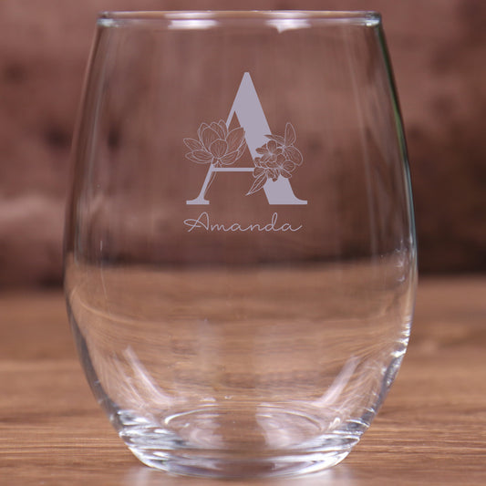 Stemless Wine Glass 15 Ounce - Monogram
