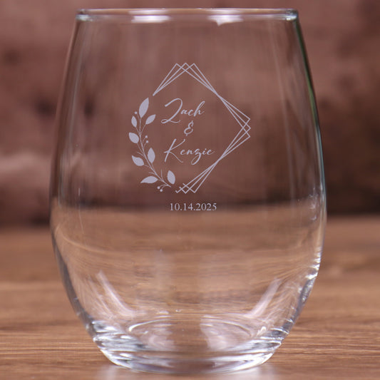 Stemless Wine Glass 15 Ounce - Wedding