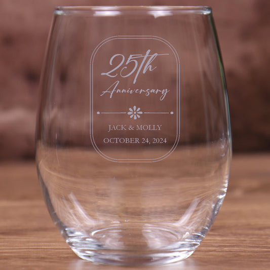 Stemless Wine Glass 15 Ounce - Anniversary