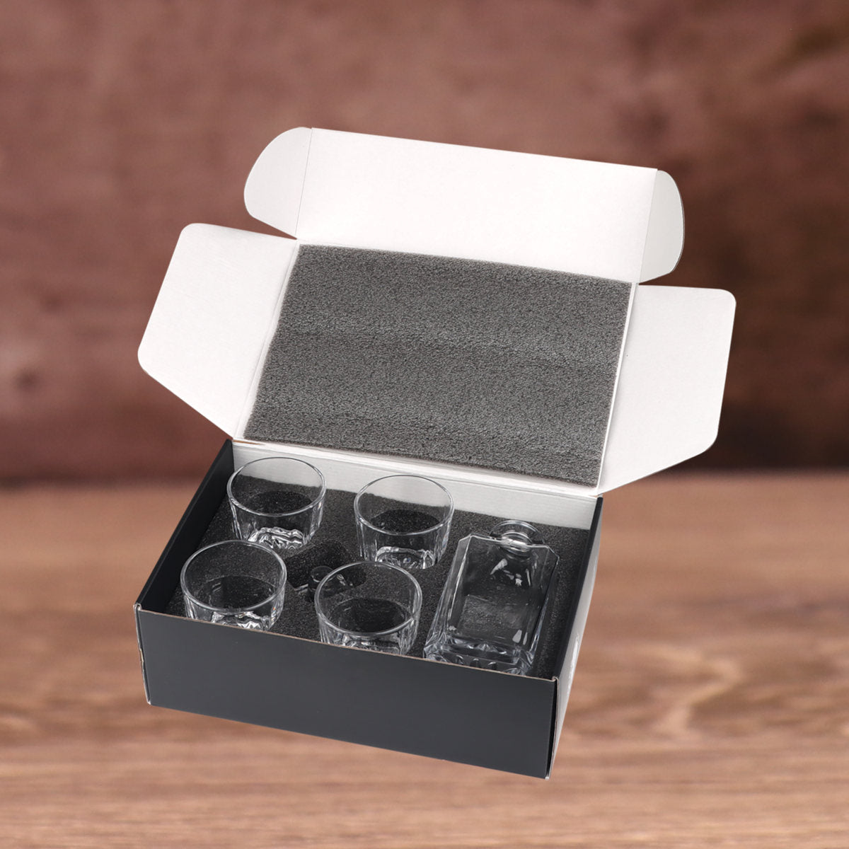 Square Decanter Set with Four Rocks Glasses - Monogram